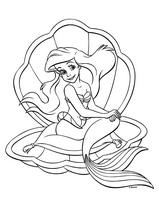 coloriage arielle la petite sirene assise dans un coquillage
